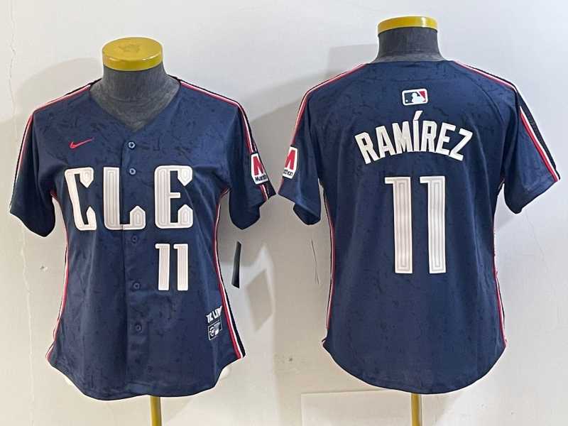 Womens Cleveland Guardians #11 Jose Ramirez Number Navy 2024 City Connect Limited Stitched Jersey